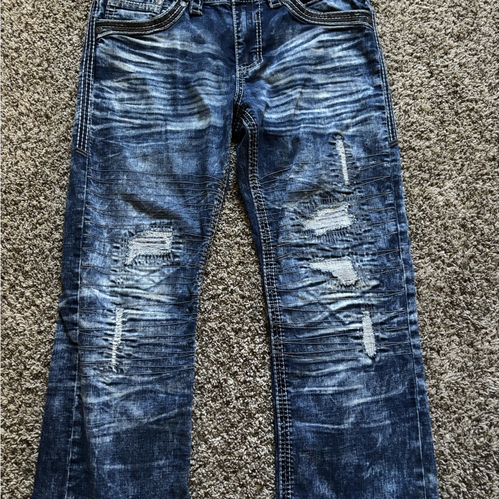 Affliction Blue Relaxed Jeans with Distressed Details